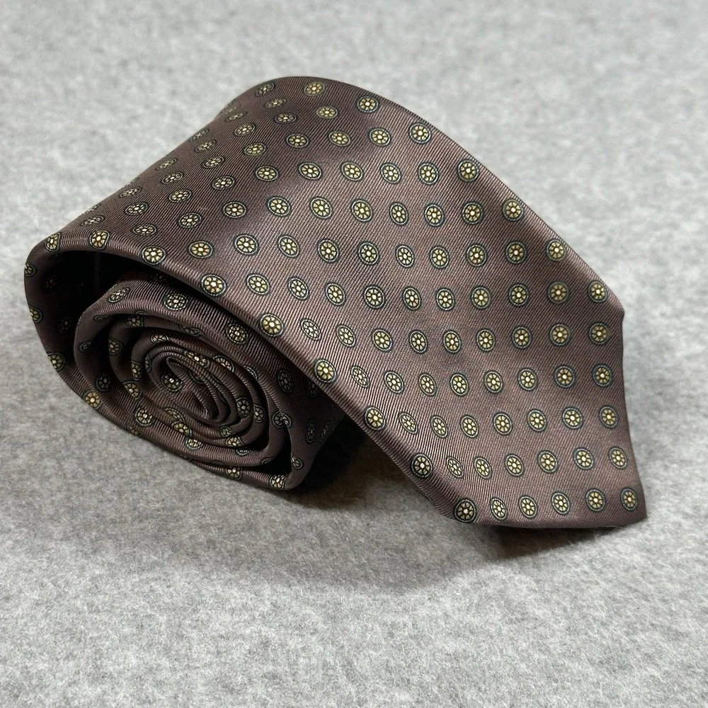 John Comfort London‎ Silk Necktie Brown Medallion Dot Classic Tie 55x3in